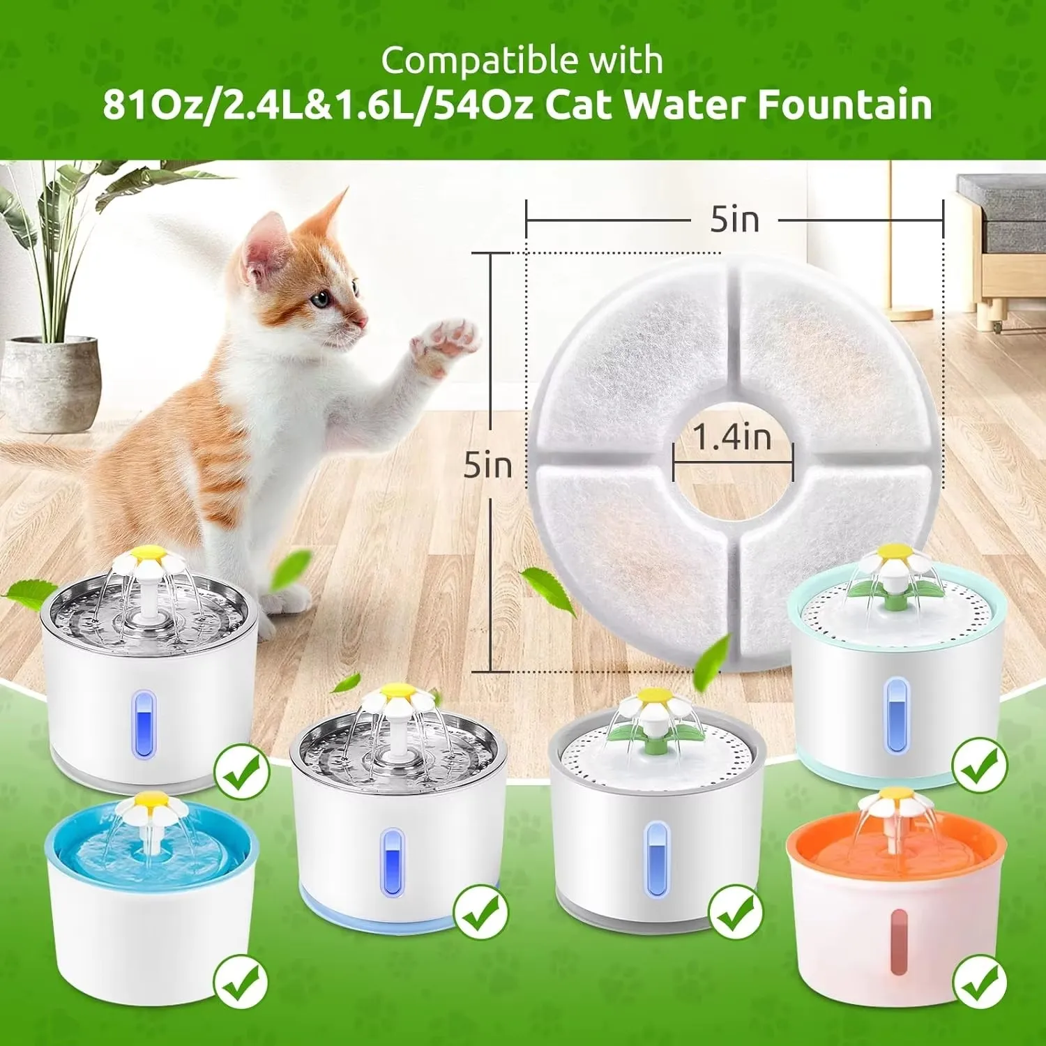 6/12/24Pcs Cat Water Fountain Activated Carbon Replacement Filter For 1.6L Automatic Pet Cat Water Fountain Dog Water Dispenser - Image 5
