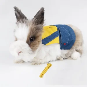 Denim Rabbit Bunny Harness and Leash Set with Buckle - Costume Clothes Walking Pet Harness for Small Animals, Guinea Pig, Gotas, Mascotas Accessories