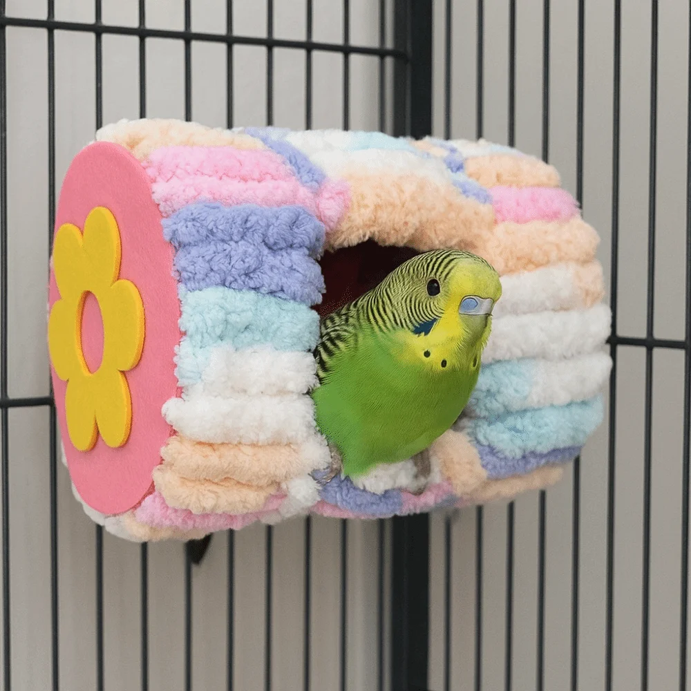 Thickened Warm Parrot Nest Cylinder Design Flannel Winter Bird Bed Colorful with Pads Hanging Hammock - Image 3