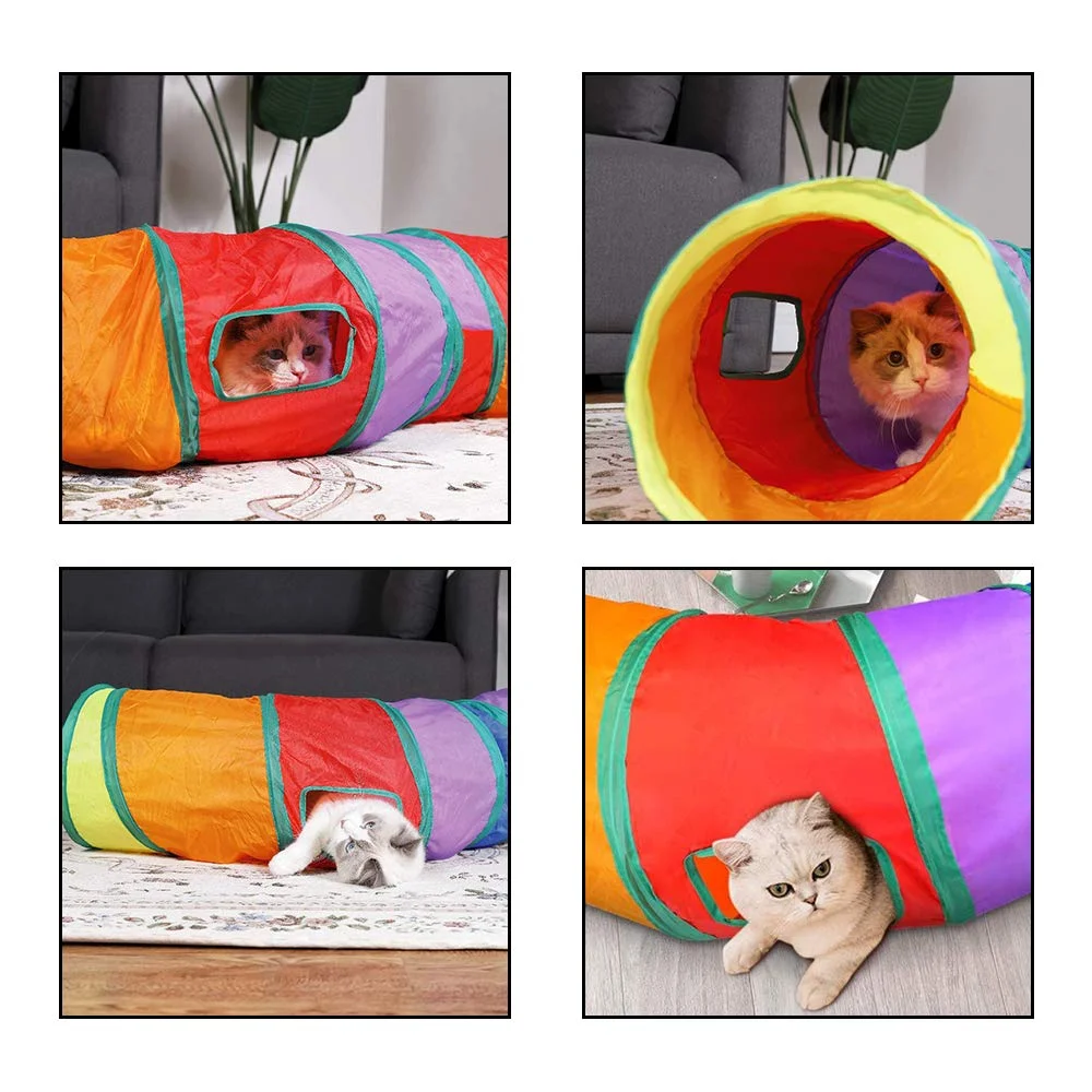 Three Ways Cat Play Tunnel Long Rainbow Foldable Drill Barrel Bending Cat Kitty Indoor Tent Kitty Training Interactive Fun Toy - Image 3