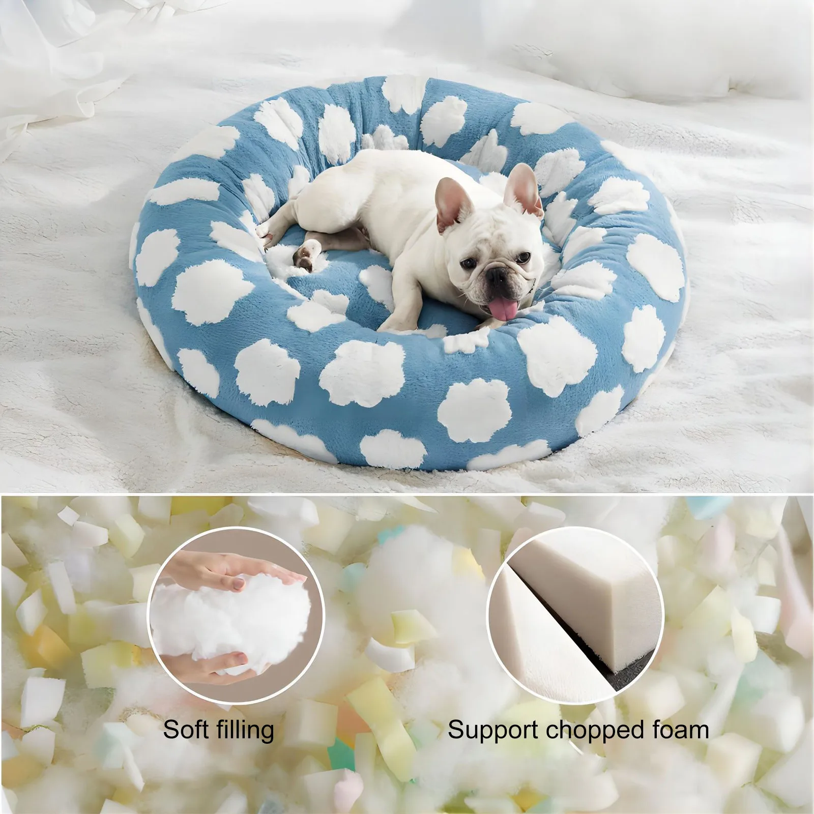 Sky Clouds Small Dog Kennel Cute Dog Bed For Pet Washable Puppy Beds Cozy Rectangle Orthopedic Pet Sofa Shaggy Plush Slip Bottom - Image 3