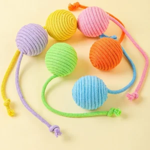 Cat Toy Cotton Ball Cat Toys Interactive Bite Resistant Knot Ropes Toy Dog Teeth Cleaning Colorful Ball Toys for Cats Grinding