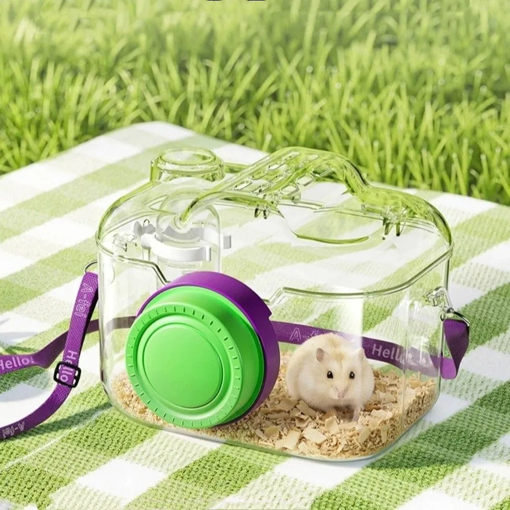 Transparent Hamster Carriers Cage Ventilated with Water Bottle Travel Hamster Carrier Adjustable Strap Food Bowl - Image 2