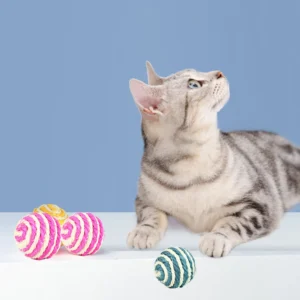 Sisal Ball Cat Toys & Teaser Wand Set - Self-Play Boredom Buster for Cats, Durable Chew Toy for Teething, Anti-Bite Grinding Toy