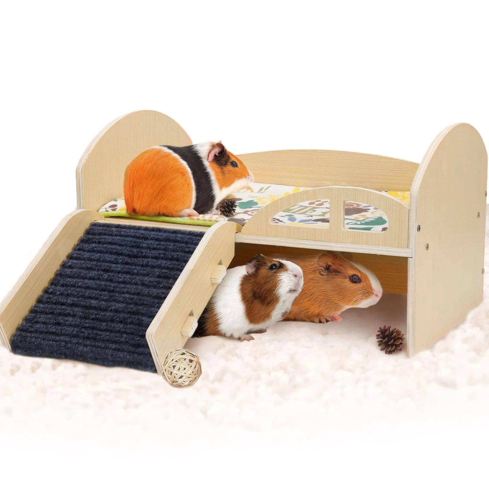 Wooden Small Animal Bed Anti-Slip Guinea Hideout Platform Washable Multi-Level Guinea Pig Castle for Hamsters Bunny Chinchillas - Image 5