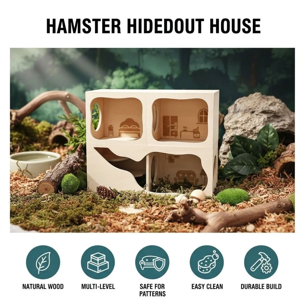 Climbing Structure Wooden Hamster House Chew-Proof Stackable Hamster Villa Detachable Hamster Wooden Hut Exercise - Image 5
