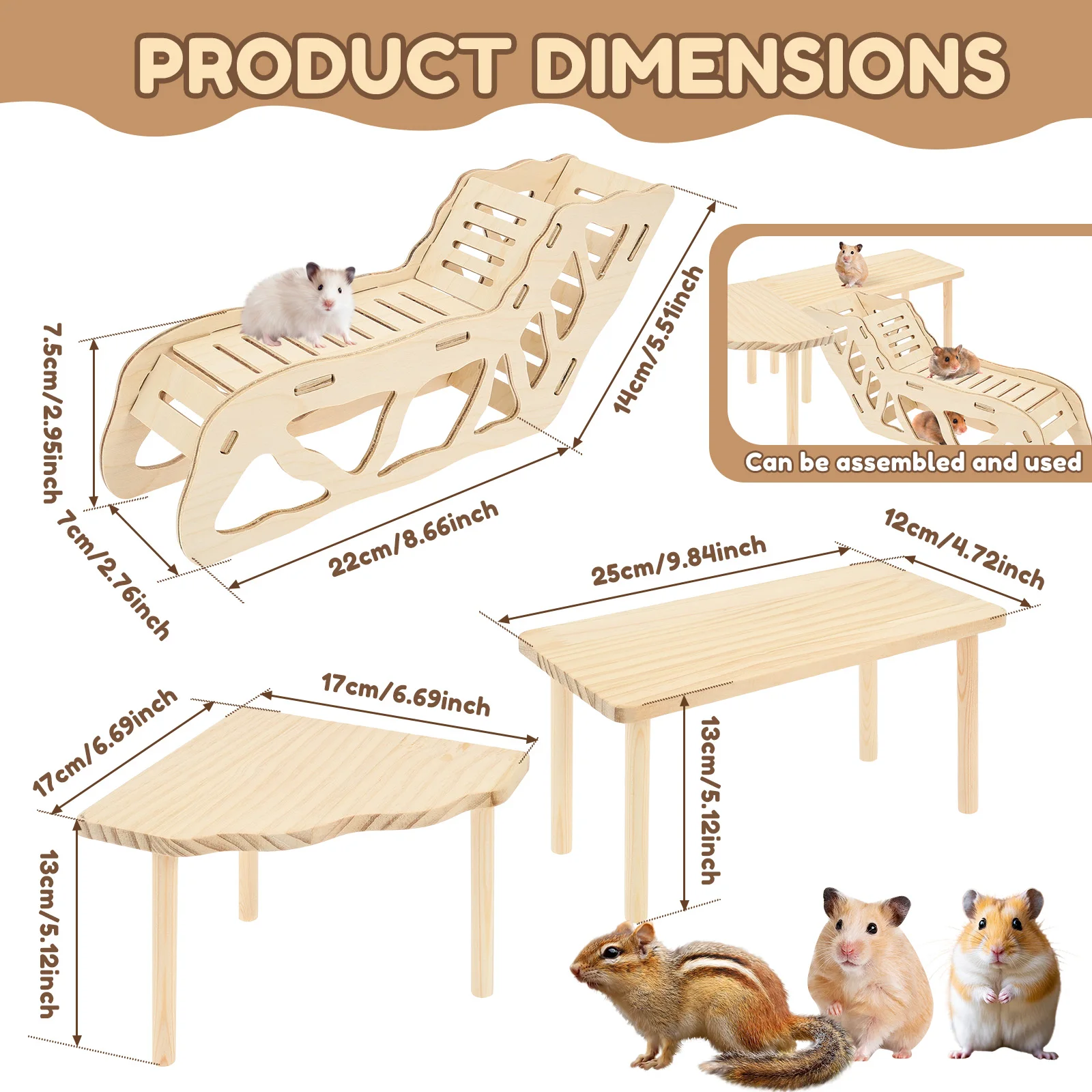 3/4Pcs Hamster Platform Natural Wood Hamster Climbing Toy with Ramp Tunnel Shelter Small Pet Resting Area Hamster Cage Accessory - Image 7