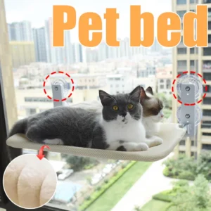 1PCS Cat Hammock Window Pet Sun Hanging Bed, Assembly Free Folding Plush Mesh Cat Nest with Double Suction Cup for Balcony Glass