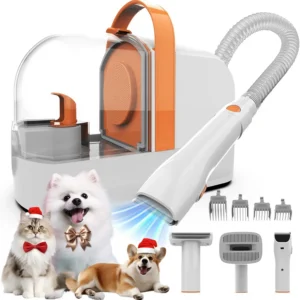 Pet Grooming Vacuum Kit with Clippers, 12,000Pa Suction, Low Noise, All-in-One Home Cleaning Tool for Dogs