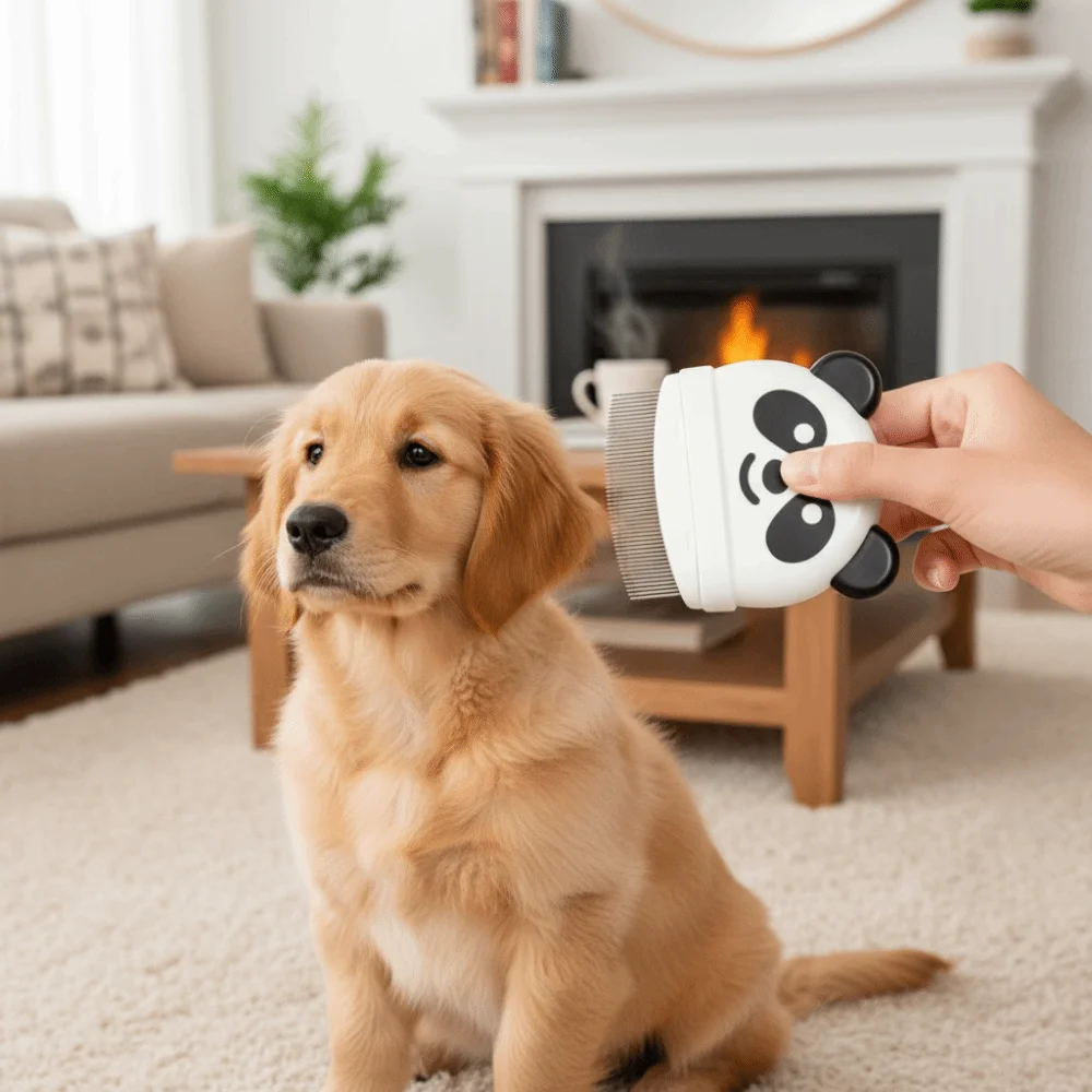 Professional Cat Hair Remover Anti-knot Removal Panda Pattern Dog Row Comb Mini Portable Pet Grooming Brush Daily Grooming - Image 3