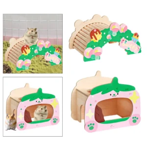 Hamster Bridge Habitat Decor Climbing Ladder Wooden Hiding Hut Reptile Hideout for Hamsters Other Small Pets Tortoise Rats Mice