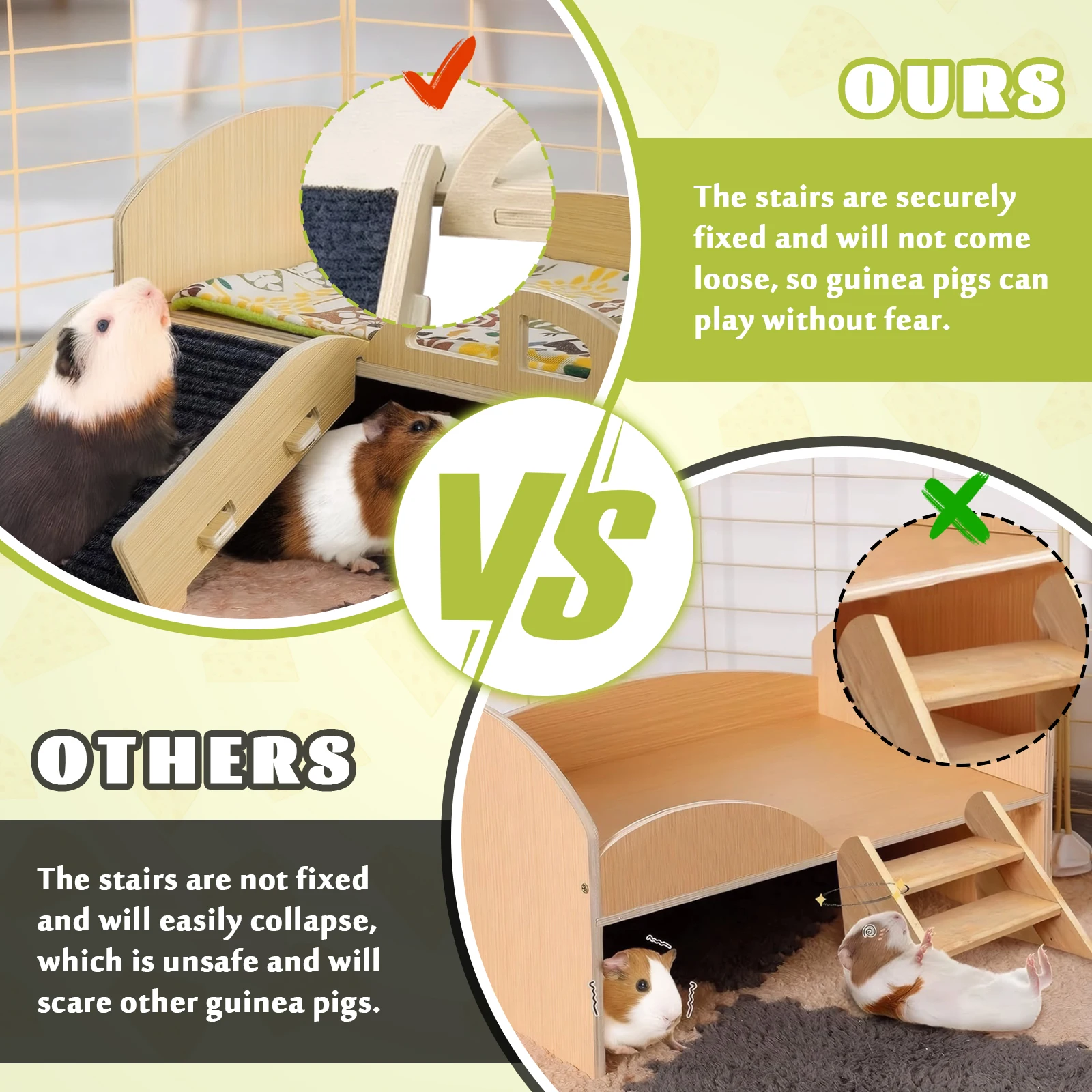 Guinea Hideout Platform with Stable Stairs & Mat Wood Pet Toy Bed Multi-Level Guinea Pig Castle for Hamsters Bunny Chinchillas - Image 3