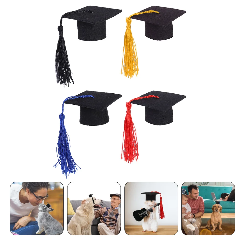 4 Pcs Pet Graduation Cap Bachelor Hat Mini Accessories for Dolls Caps Hamster Puppy - Image 3