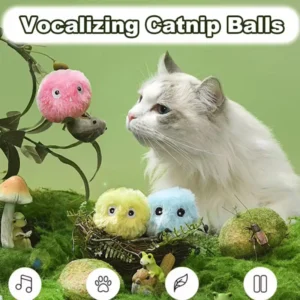 Pet Smart Fun Cat Toy Ball Simulate Birds Frog Sound Catnip Training Toy Interact Teasing Catnip Gravity Plush Cat Ball