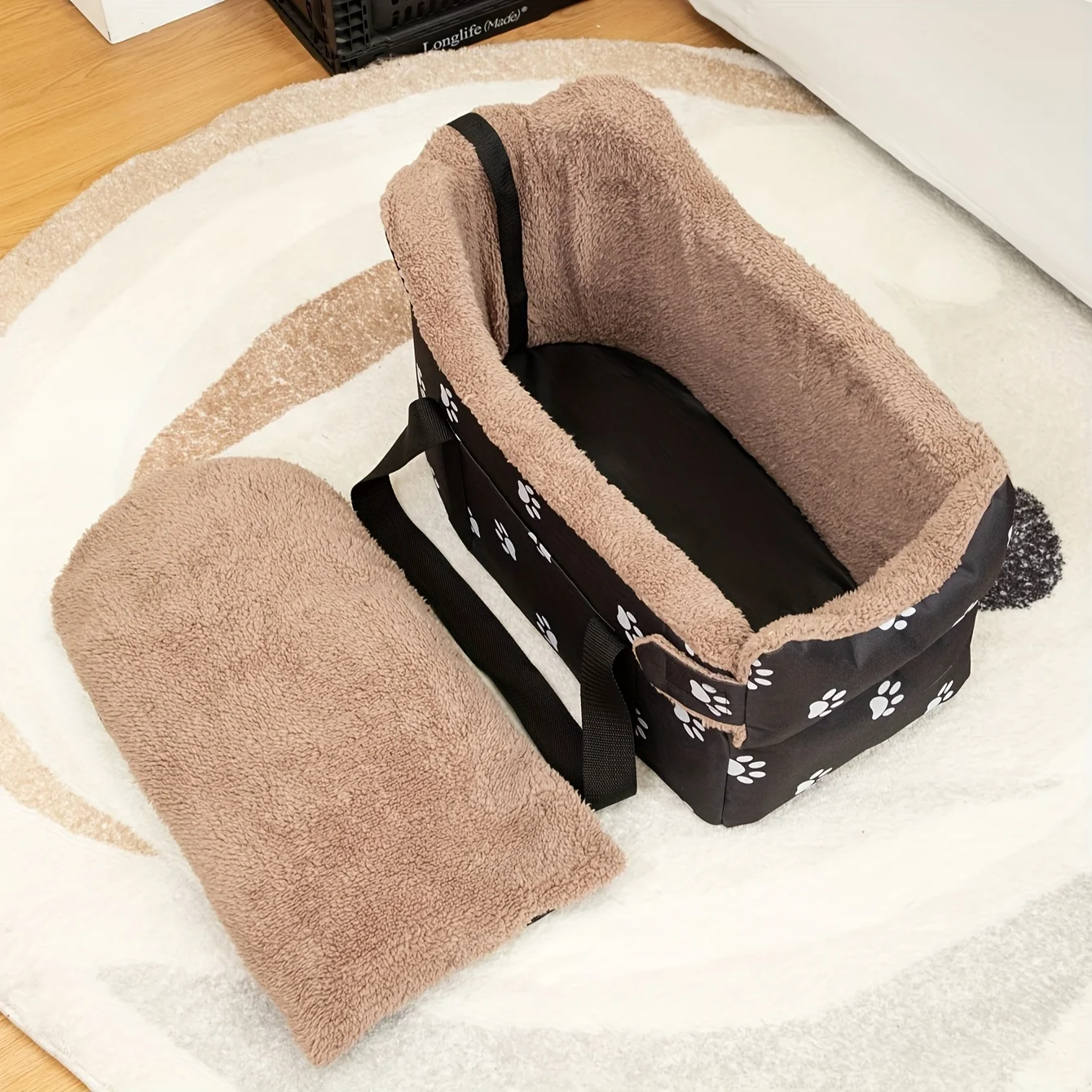 Small Cozy Portable Pet Booster Car Seat - Durable Polyester Center Console Safety Travel Bed for Dogs & Cats - Image 6