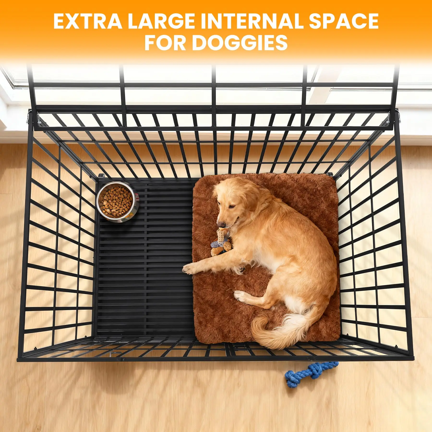 Heavy Duty Escape-Proof Metal Dog Crate Steel Kennel Dog Cage with 3 Doors, Removable Tray, Locking Wheels Medium/Large Breeds - Image 4