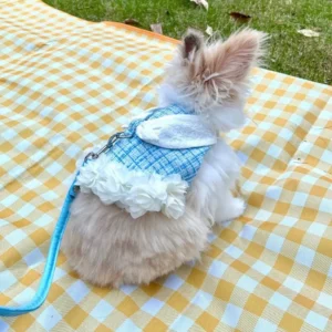 Adjustable Rabbit Outdoor Harness Comfortable Breathable Rabbit Sleeveless Dress Plaid Pet Traction Suit Outdoor