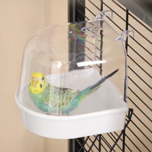 Parrot Hanging Bathtub Budgie Easy to Install Canary Cage Accessories Pet Bird Bath Box Parrot Water Shower Bowl Small Bird Cage
