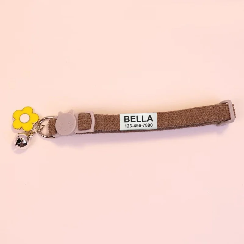 Customize Name Cat Collar Breakaway Corduroy Flower Personalized Id With Bell Pet Products Small Adjustable Kitten Supplies - Image 13