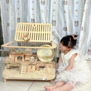 Transparent Rodent Enclosure - 60cm Anti-Chew Hamster House with Removable Tray, Multi-Level Playground for Syrian/Dwarf Pets