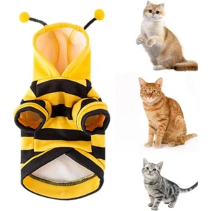 Soft Pet Bee Costume Hooded Breathable Stripes Design Bee Cosplay Costume Winter Warm Cat Holiday Cosplay Clothes Pet Supplies