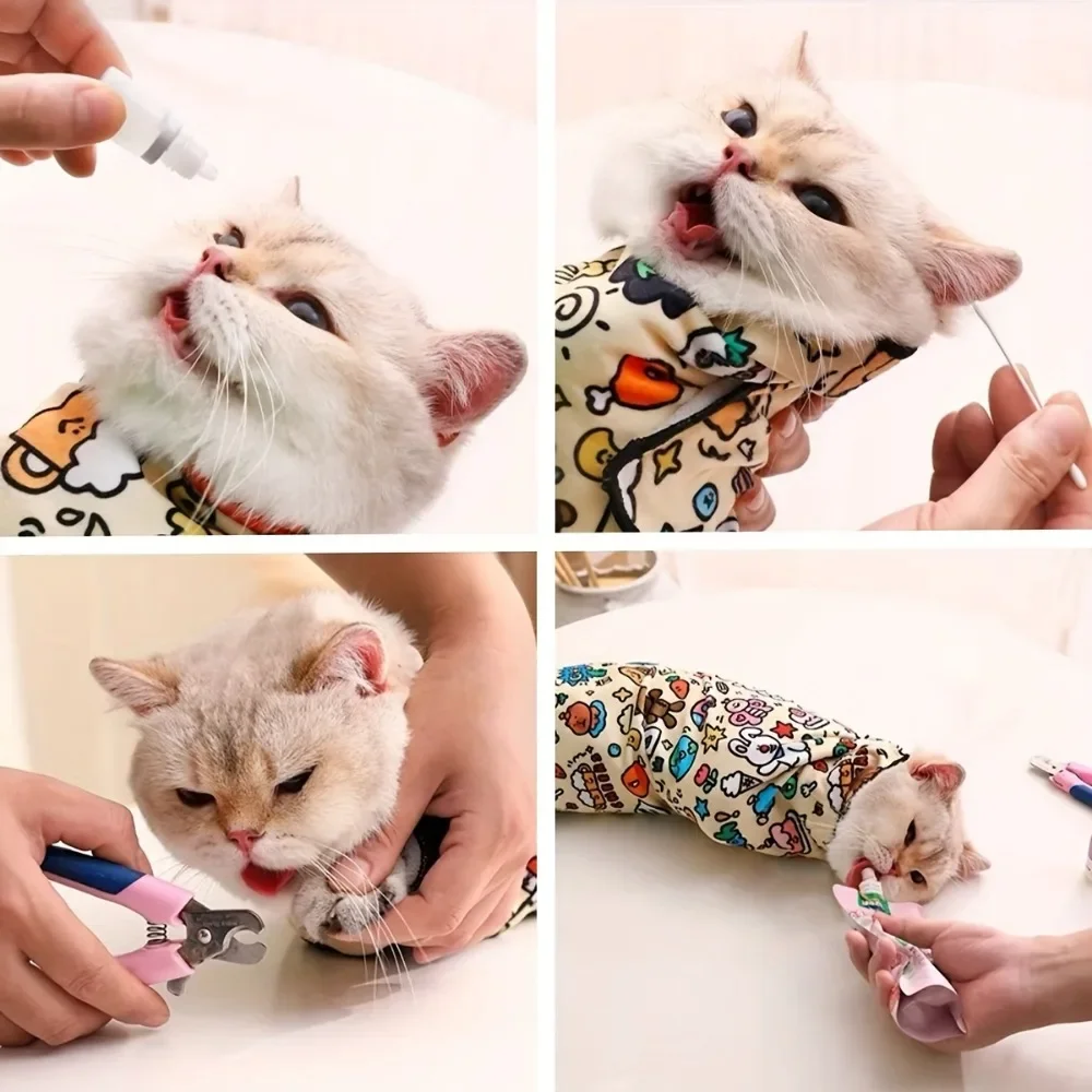 Cat Fixed Cloth Cat Grooming Wrap Soft Pet Protection Sleeve for Cleaning Anti Escape Restraint Cover Pet Self-adhesive Wrap - Image 5