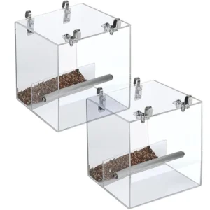 Portable Transparent Bird Automatic Feeder Hanging Spill-proof Cup Parrot Food Box with Hooks Parrot Parakeet Tray for Bird