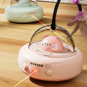 Interactive Cat Toy with Feathers & Laser, 360° Obstacle Avoidance, Auto Standby, USB Charging