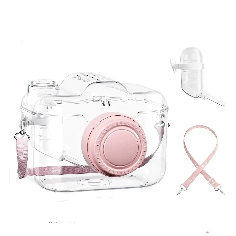 Transparent Hamster Carriers Cage Ventilated with Water Bottle Travel Hamster Carrier Adjustable Strap Food Bowl - Image 8