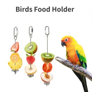 Pet Parrots Birds Food Holder Support Stainless Steel Fruits Spear Stick Meat Fruit Vegetable Skewer Tool