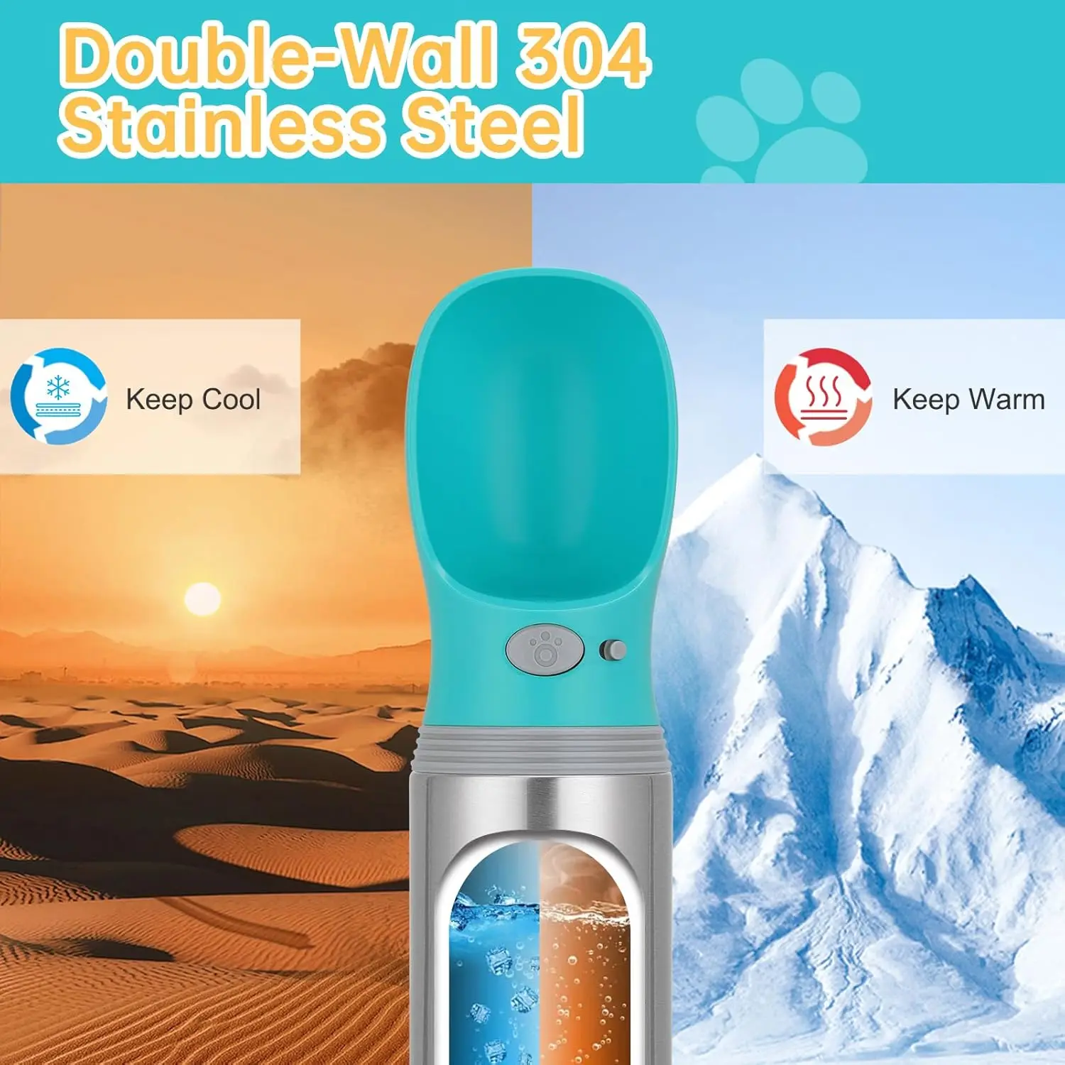 Stainless Steel Leak-Proof Dog Water Bottle, 14 OZ Portable Pet Travel Dispenser for Hiking and Outdoor - Image 3