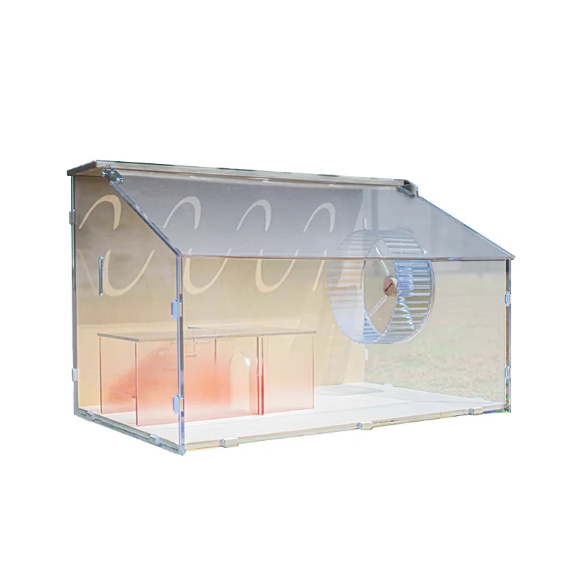 360° View Hamster Tank - 10mm Acrylic Cage with Ventilated Wooden Top, Naturalistic Habitat for Dwarf Hamsters & Small Birds - Image 5