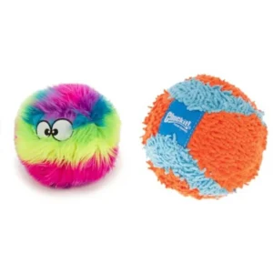 Furballz Squeaky Plush Ball Dog Toy Chew Guard Technology - Rainbow Large and Chuckit! Indoor Fetch Ball Dog Toy 4.75 Inch Oran