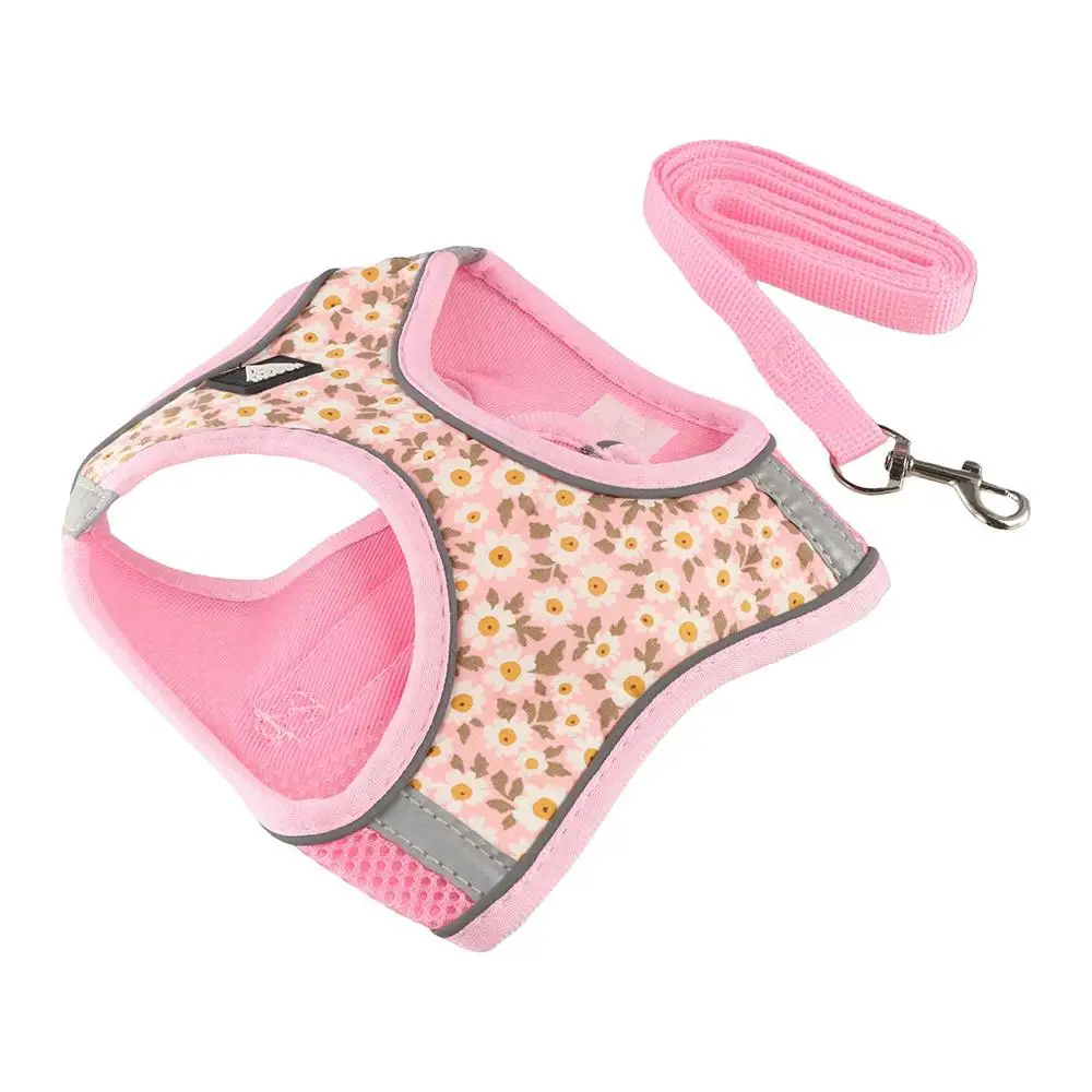 Cat Accessories Floral Pet Harness Anti Escape Reflective Cat Chest Strap Breathable Adjustable Dog Leash Set Small Dogs
