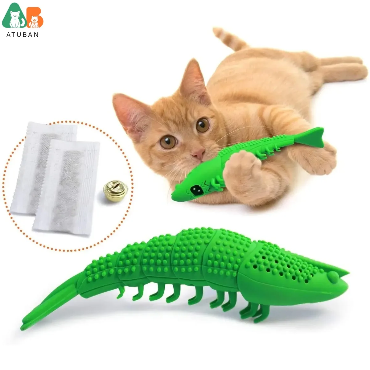 ATUBAN Cat Toothbrush Toy-Durable Hard Rubber - Cat Dental Care, Cat Interactive Toothbrush Chew Toy cat treat toy