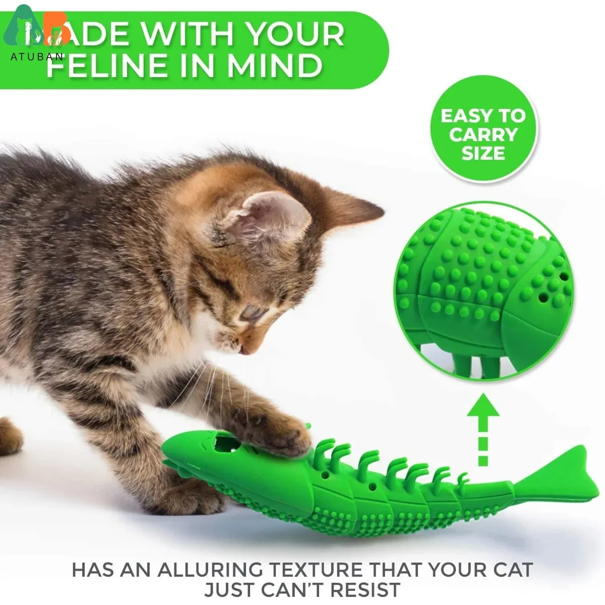 ATUBAN Cat Toothbrush Toy-Durable Hard Rubber - Cat Dental Care, Cat Interactive Toothbrush Chew Toy cat treat toy - Image 2