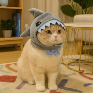 Kitten Outfits Adjustable Cat Shark Headdress Cartoon Soft Pet Cosplay Headwear Cute Warm Plush Cat Warm Hat Cosplay Party