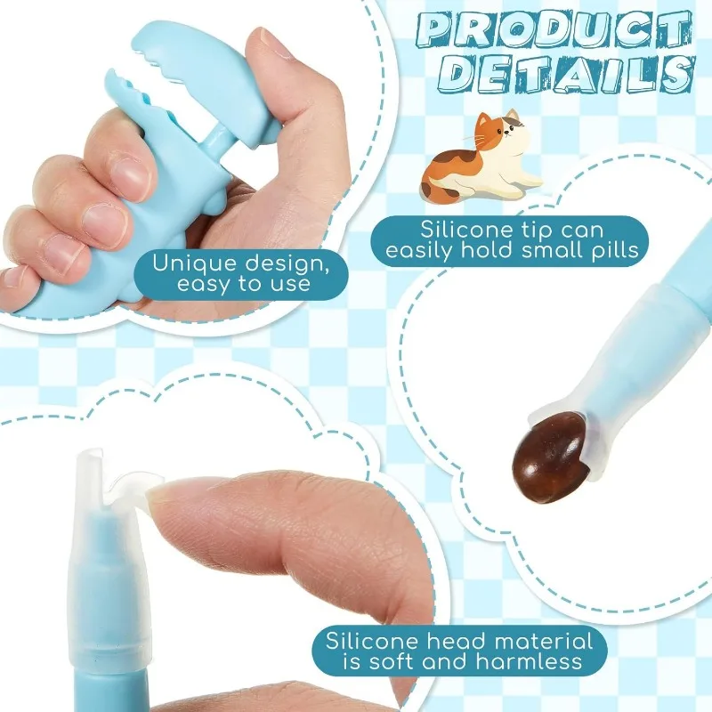 2-in-1 Pet Pill Dispenser with Soft Silicone Tips - Anti-Choke Medicine Feeder for Cats/Hamsters/Small Animals Blue and Pink - Image 3