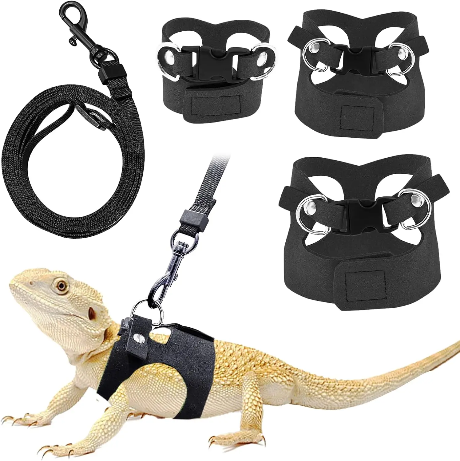 Bearded Dragon Harness and Leash Set, 3 Size Adjustable Soft Leather Reptile Leash, Lizard Harness with Retractable - Image 3