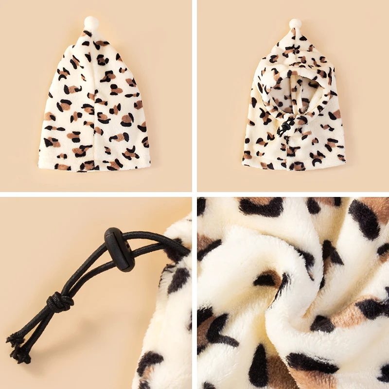 Fleece High Neck Dog Hat Winter Pet Accessories for Dogs Cats Windproof Warm Leopard Puppy Headgear gorro para perro - Image 5