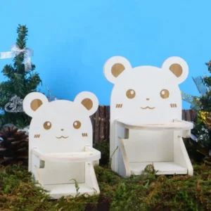 Wooden Hamster Dining Chair Handmade Cartoon Hedgehog Chair DIY with Tray Hamster Seat for Hamster Rat Guinea Pig