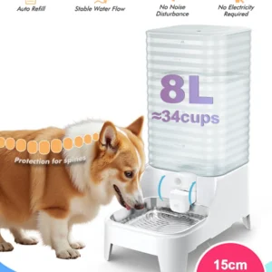 Furpipi 8L Automatic Dog Water Bowl Dispenser Elevating Stainless Steel Pet Waterer with Patented Faucet for Cats And Dogs