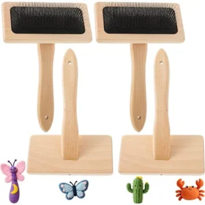 AB34-4 Pcs Hand Carders For Wool, Wool Carders & Carding Brush Set With Wood Handle,Pet Grooming, Yarn & Fiber Craft Projects