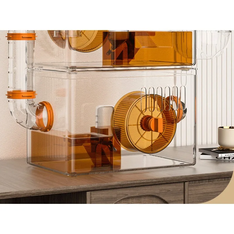 Hamster cage luxury villa golden bear special large space second floor acrylic transparent nest double platform - Image 4