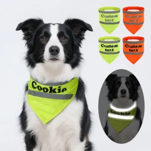 Reflective Dog Safety Bandana Personalized Dogs Scarf Collar Free Print Pet Name for Small Medium Dogs Accessories Clothes