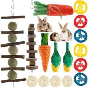16pcs Small Animal Chew Toys Bundle For Rabbit Bunny Hamster Guinea Chinchillas Tooth Cleaning Molar Grinding Toys Pet Accessori