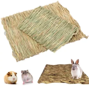 Rabbits Bunny Grass Mat Small Animal Woven Hay Mat Natural Straw Bedding Resting Cage Mat For Guinea Pig Chinchilla Hamster Rat