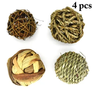4Pcs/Set Hamster Rabbit Chew Toy Bite Grind Teeth Toys Natural Rattan Balls For Tooth Cleaning Molar Chewing Toys Pet Supplies