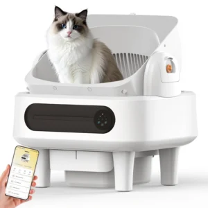 Automatic Cat Litter Box Self-Cleaning - App Control, Open Design, Smart Health Monitoring, Suitable for Medium Cats and Kittens, Anti-Pinch Safety, Quiet Operation, Trusted Companion for Your Life - White
