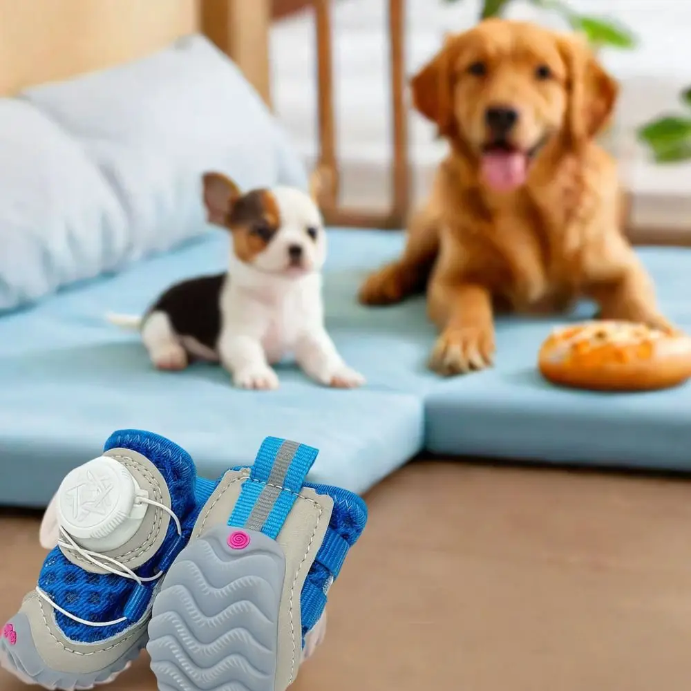 4pcs/set Regulable Breathable Dog Mesh Shoes Reflective Anti-slip Pet Boots Thin Adjustable Dog Sneakers Outdoor Walking - Image 3